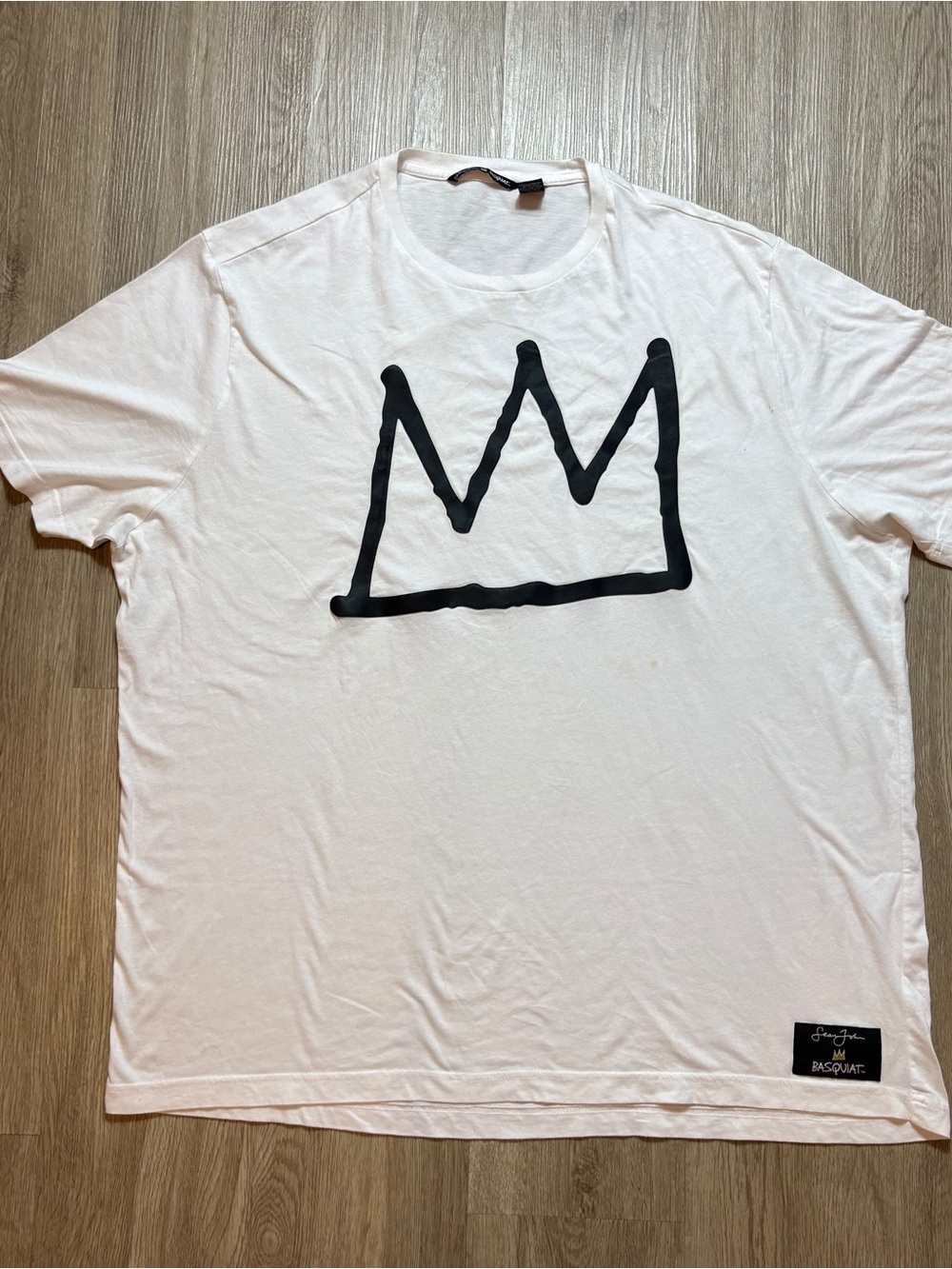 White Graphic Crewneck T-Shirt with Black Crown Motif